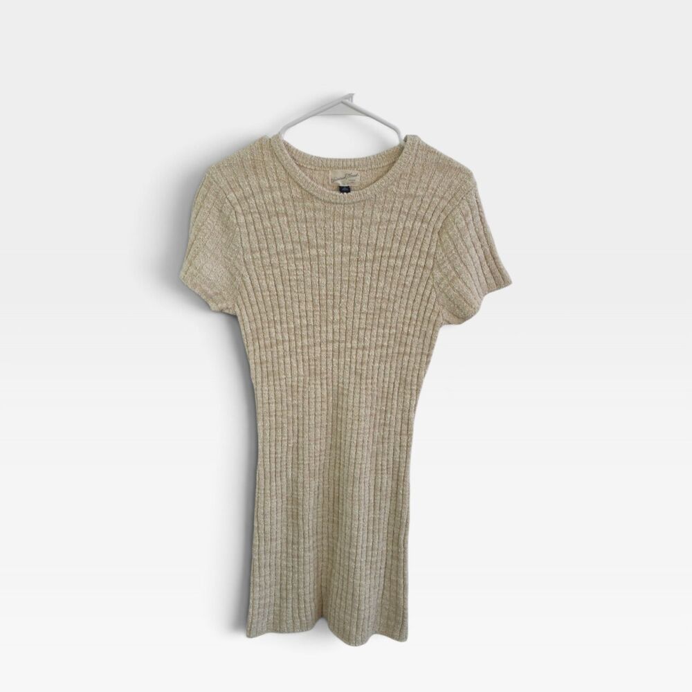 Universal Thread Women's Textured Ribbed Short Sleeve Mini Sweater Dress Cream M